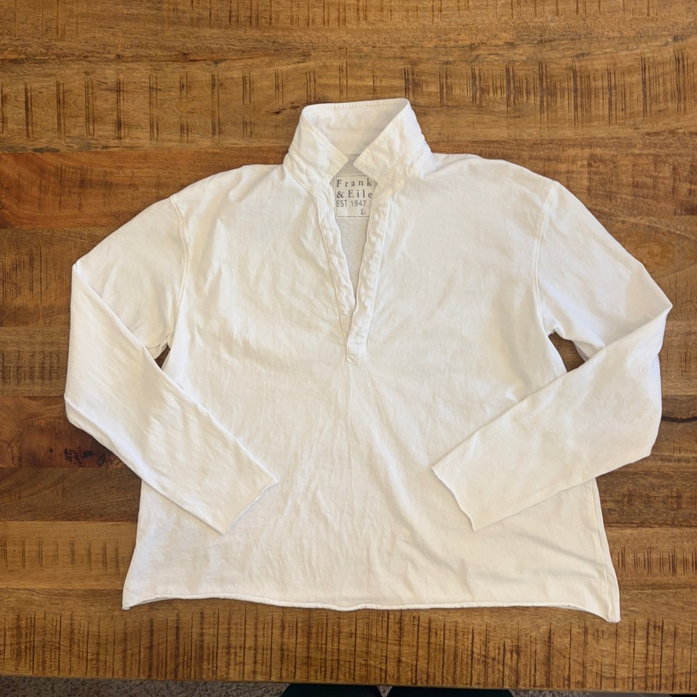 Frank & Eileen Patrick Popover Henley L Vintage Jersey White Cotton Minimalist - Picture 11 of 12